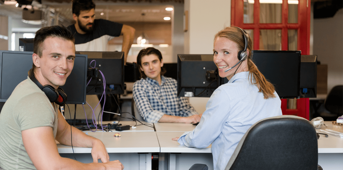 young business people at modern office workplace getting social
