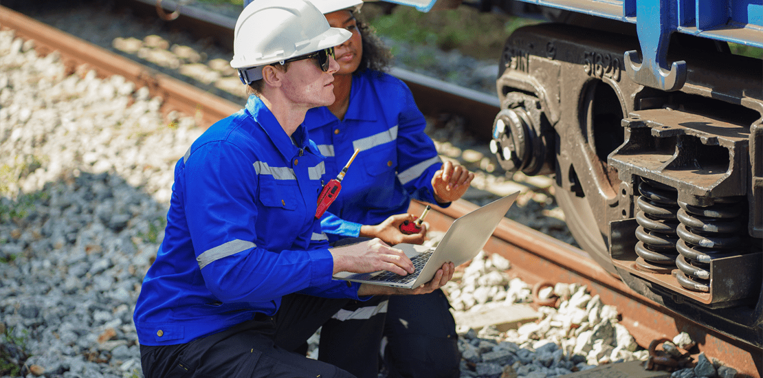 engineer railway under checking construction process