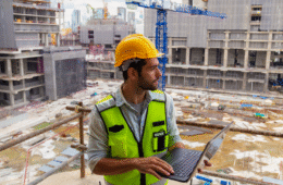portrait of an engineer checking assets at construction site