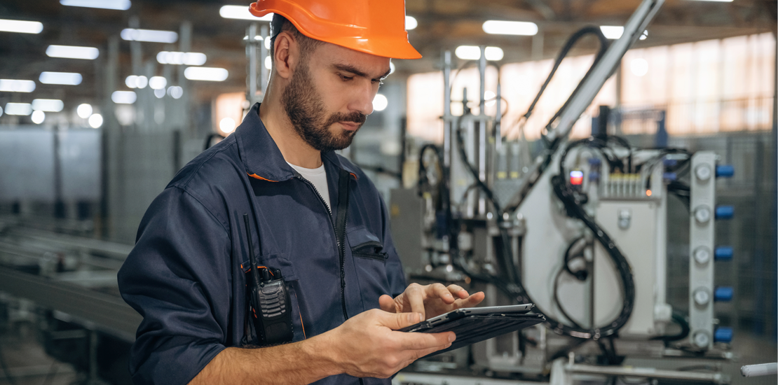 machinery conception operator is with tablet man