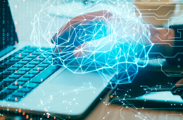 hands using laptop with digital brain interface